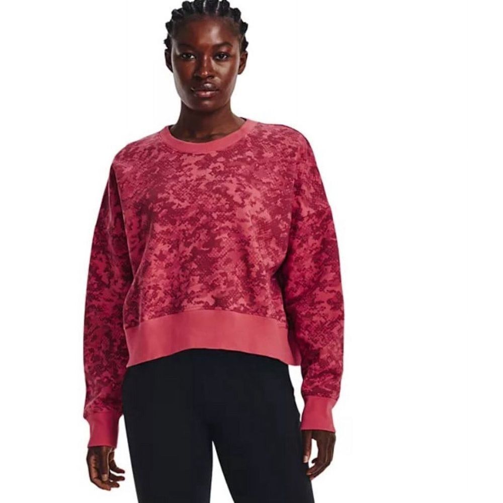Under Armour Rival Fleece Pink Camo Crewneck Sweatshirt Womens Medium NWT